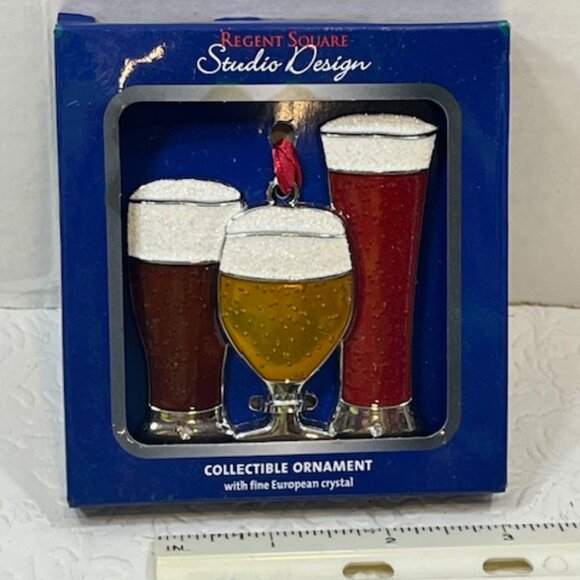 Christmas Beer Glasses Collectible Ornament w/European Crystal Holiday 2.5"x3" - Picture 7 of 10